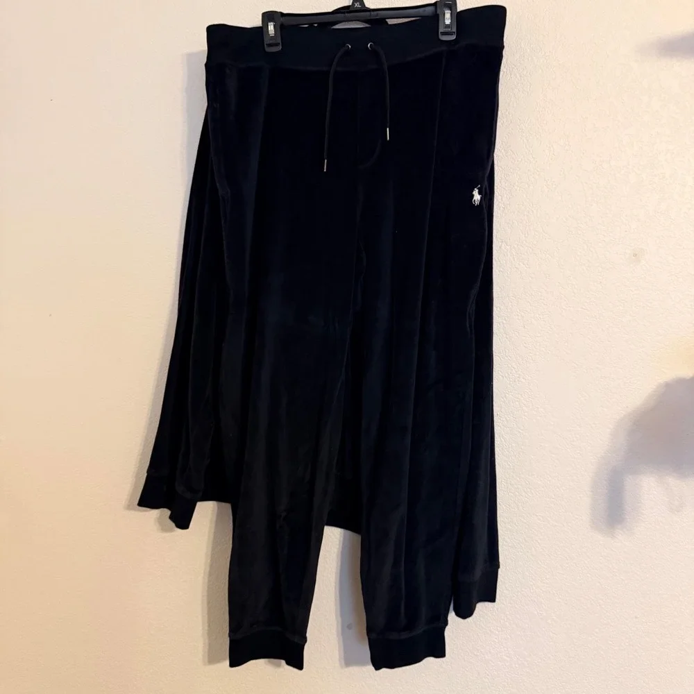 Polo Ralph Lauren Mens Velour Tracksuit Set Black Zip Jacket Joggers XXL